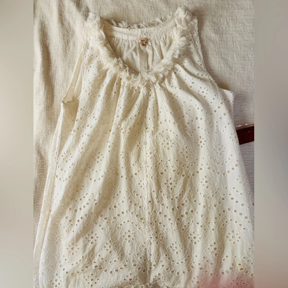 Reba 100% Cotton Ruffled Cream Eyelet Sleeveless Maxi Dress Women’s Large NEW - Picture 8 of 13